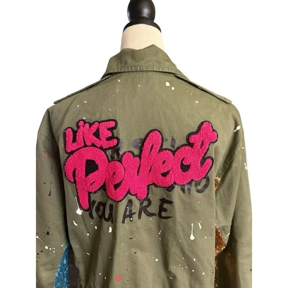 Zara Trafaluc Anorak Utility Jacket Army Green Sequin Embroidered Full Z… - Picture 5 of 13